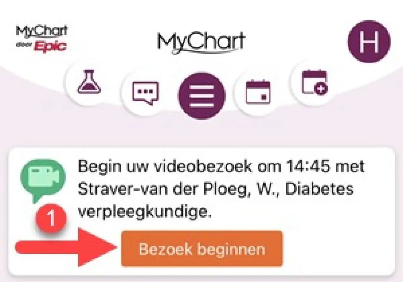 Screenshot Mijn Antonius app videoafspraak tijdlijn