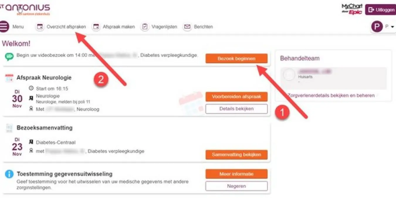 Screenshot Mijn Antonius afspraak starten naar overzicht afspraken
