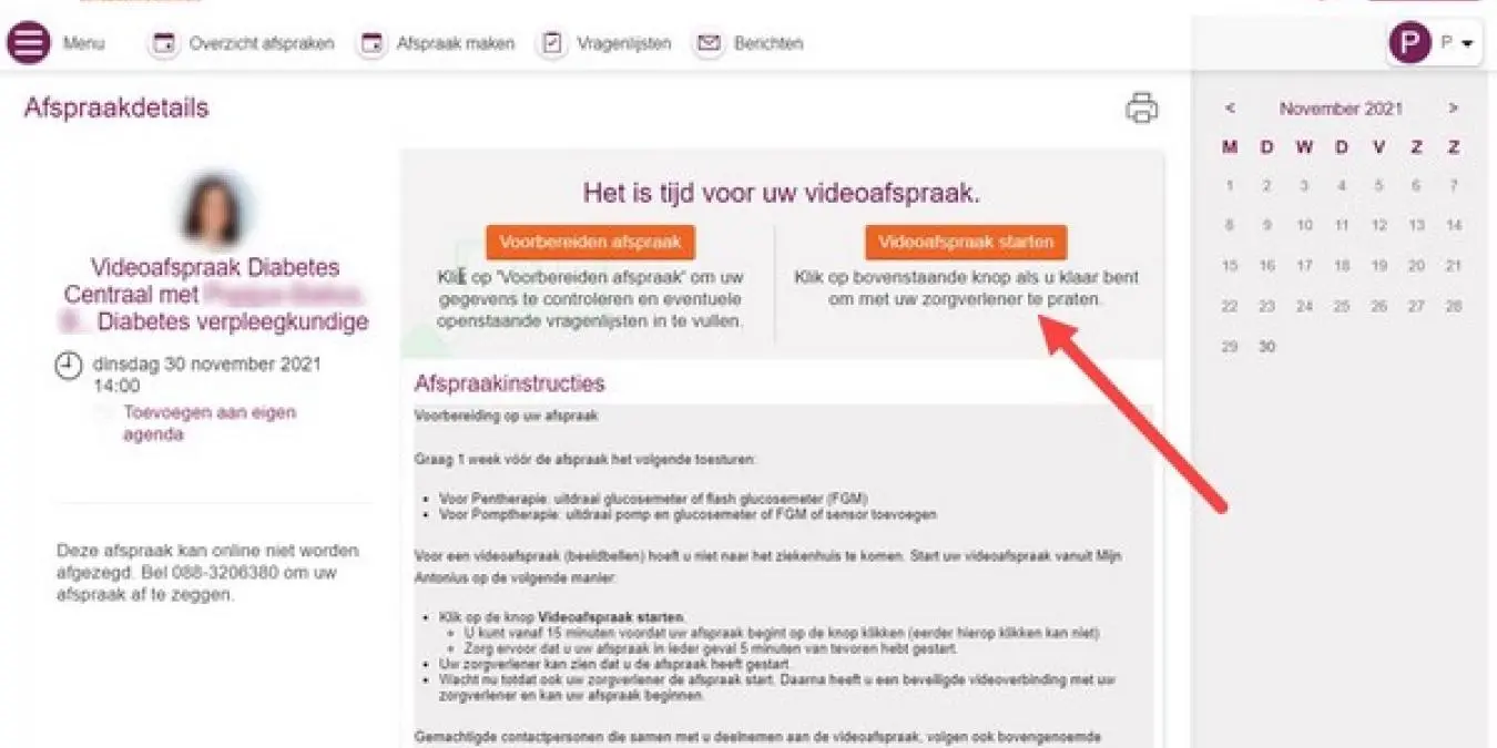Mijn Antonius website screenshot afspraak starten